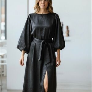 Elegant Black Puff Sleeve Dress